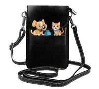 YYHWHJDE Leather Crossbody Small Cell Phone Purse 7.6x4.9in Puppy And Kitten Talking Pattern For Walking, Camping, Shopping, Travel, And Outdoor Use