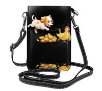 YYHWHJDE Leather Crossbody Small Cell Phone Purse 7.6x4.9in Puppy Chasing Chicken Pattern For Walking, Camping, Shopping, Travel, And Outdoor Use