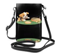 YYHWHJDE Leather Crossbody Small Cell Phone Purse 7.6x4.9in Puppy Chasing Pie Pattern For Walking, Camping, Shopping, Travel, And Outdoor Use