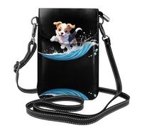 YYHWHJDE Leather Crossbody Small Cell Phone Purse 7.6x4.9in Puppy Chasing Waves Pattern For Walking, Camping, Shopping, Travel, And Outdoor Use