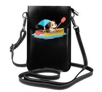 YYHWHJDE Leather Crossbody Small Cell Phone Purse 7.6x4.9in Puppy On The Rubber Boat Pattern For Walking, Camping, Shopping, Travel, And Outdoor Use
