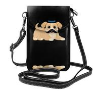 YYHWHJDE Leather Crossbody Small Cell Phone Purse 7.6x4.9in Puppy With Fake Mustache Pattern For Walking, Camping, Shopping, Travel, And Outdoor Use