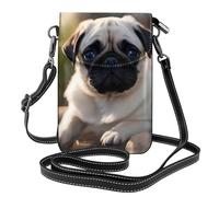YYHWHJDE Leather Crossbody Small Cell Phone Purse 7.6x4.9in Puppys Pug Pattern For Walking, Camping, Shopping, Travel, And Outdoor Use