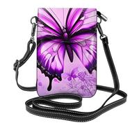 YYHWHJDE Leather Crossbody Small Cell Phone Purse 7.6x4.9in Purple Butterfly Pattern For Walking, Camping, Shopping, Travel, And Outdoor Use