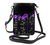 YYHWHJDE Leather Crossbody Small Cell Phone Purse 7.6x4.9in Purple Morning Glory In The Fence Pattern For Walking, Camping, Shopping, Travel, And Outdoor Use