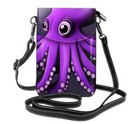 YYHWHJDE Leather Crossbody Small Cell Phone Purse 7.6x4.9in Purple Octopus Pattern For Walking, Camping, Shopping, Travel, And Outdoor Use