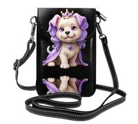 YYHWHJDE Leather Crossbody Small Cell Phone Purse 7.6x4.9in Purple Princess Puppy Pattern For Walking, Camping, Shopping, Travel, And Outdoor Use