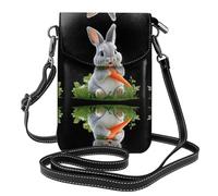 YYHWHJDE Leather Crossbody Small Cell Phone Purse 7.6x4.9in Rabbit Eating Carrot Leisurely Pattern For Walking, Camping, Shopping, Travel, And Outdoor Use