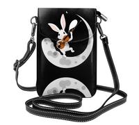 YYHWHJDE Leather Crossbody Small Cell Phone Purse 7.6x4.9in Rabbit Playing Violin On The Moon Pattern For Walking, Camping, Shopping, Travel, And Outdoor Use