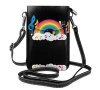 YYHWHJDE Leather Crossbody Small Cell Phone Purse 7.6x4.9in Rainbow And Musical Notes Pattern For Walking, Camping, Shopping, Travel, And Outdoor Use