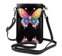 YYHWHJDE Leather Crossbody Small Cell Phone Purse 7.6x4.9in Rainbow Butterfly Pearls Pattern For Walking, Camping, Shopping, Travel, And Outdoor Use