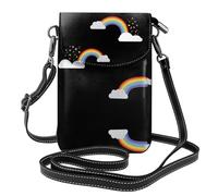 YYHWHJDE Leather Crossbody Small Cell Phone Purse 7.6x4.9in Rainbow By The White Clouds Pattern For Walking, Camping, Shopping, Travel, And Outdoor Use