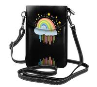 YYHWHJDE Leather Crossbody Small Cell Phone Purse 7.6x4.9in Rainbow Cloud With Falling Little Stars Pattern For Walking, Camping, Shopping, Travel, And Outdoor Use