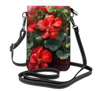 YYHWHJDE Leather Crossbody Small Cell Phone Purse 7.6x4.9in Red Geraniums Pattern For Walking, Camping, Shopping, Travel, And Outdoor Use