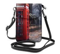 YYHWHJDE Leather Crossbody Small Cell Phone Purse 7.6x4.9in Red Phone Booth London Street Pattern For Walking, Camping, Shopping, Travel, And Outdoor Use