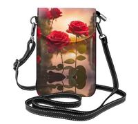 YYHWHJDE Leather Crossbody Small Cell Phone Purse 7.6x4.9in Red Roses By The River Pattern For Walking, Camping, Shopping, Travel, And Outdoor Use