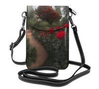 YYHWHJDE Leather Crossbody Small Cell Phone Purse 7.6x4.9in Red Roses On The Curb Pattern For Walking, Camping, Shopping, Travel, And Outdoor Use