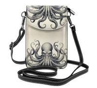 YYHWHJDE Leather Crossbody Small Cell Phone Purse 7.6x4.9in Retro Line Octopus Pattern For Walking, Camping, Shopping, Travel, And Outdoor Use