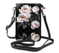YYHWHJDE Leather Crossbody Small Cell Phone Purse 7.6x4.9in Retro Peony Flowers Pattern For Walking, Camping, Shopping, Travel, And Outdoor Use