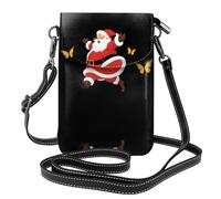 YYHWHJDE Leather Crossbody Small Cell Phone Purse 7.6x4.9in Santa Claus Chasing Butterflies Pattern For Walking, Camping, Shopping, Travel, And Outdoor Use
