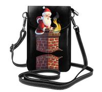 YYHWHJDE Leather Crossbody Small Cell Phone Purse 7.6x4.9in Santa Claus In The Chimney Pattern For Walking, Camping, Shopping, Travel, And Outdoor Use