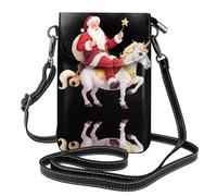 YYHWHJDE Leather Crossbody Small Cell Phone Purse 7.6x4.9in Santa Claus Sitting On A Unicorn Pattern For Walking, Camping, Shopping, Travel, And Outdoor Use