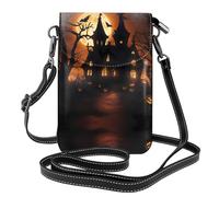 YYHWHJDE Leather Crossbody Small Cell Phone Purse 7.6x4.9in Scary Halloween Pattern For Walking, Camping, Shopping, Travel, And Outdoor Use