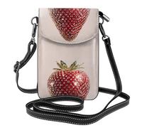 YYHWHJDE Leather Crossbody Small Cell Phone Purse 7.6x4.9in Shining Diamond Strawberries Pattern For Walking, Camping, Shopping, Travel, And Outdoor Use