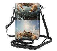 YYHWHJDE Leather Crossbody Small Cell Phone Purse 7.6x4.9in Small Crab In The Sea Pattern For Walking, Camping, Shopping, Travel, And Outdoor Use