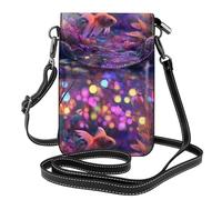 YYHWHJDE Leather Crossbody Small Cell Phone Purse 7.6x4.9in Small Fish Under Colorful Light Pattern For Walking, Camping, Shopping, Travel, And Outdoor Use