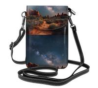 YYHWHJDE Leather Crossbody Small Cell Phone Purse 7.6x4.9in Starry Night In The Desert Pattern For Walking, Camping, Shopping, Travel, And Outdoor Use