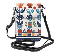 YYHWHJDE Leather Crossbody Small Cell Phone Purse 7.6x4.9in Swedish Dala Horse Folk Pattern For Walking, Camping, Shopping, Travel, And Outdoor Use