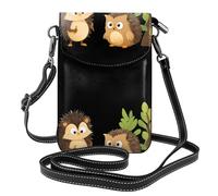 YYHWHJDE Leather Crossbody Small Cell Phone Purse 7.6x4.9in Talking Hedgehog And Owl Pattern For Walking, Camping, Shopping, Travel, And Outdoor Use