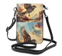 YYHWHJDE Leather Crossbody Small Cell Phone Purse 7.6x4.9in The Sparrow Through The Clouds Pattern For Walking, Camping, Shopping, Travel, And Outdoor Use