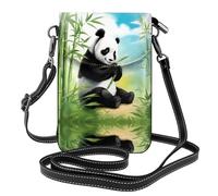 YYHWHJDE Leather Crossbody Small Cell Phone Purse 7.6x4.9in Two Panda Eating Bamboo Pattern For Walking, Camping, Shopping, Travel, And Outdoor Use