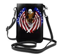 YYHWHJDE Leather Crossbody Small Cell Phone Purse 7.6x4.9in Usa Flag Patriotic Eagle Pattern For Walking, Camping, Shopping, Travel, And Outdoor Use