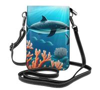 YYHWHJDE Leather Crossbody Small Cell Phone Purse 7.6x4.9in Whales Under The Sea Pattern For Walking, Camping, Shopping, Travel, And Outdoor Use