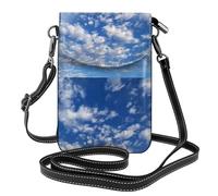 YYHWHJDE Leather Crossbody Small Cell Phone Purse 7.6x4.9in White Clouds In The Blue Sky Pattern For Walking, Camping, Shopping, Travel, And Outdoor Use