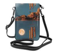 YYHWHJDE Leather Crossbody Small Cell Phone Purse 7.6x4.9in Wind Chimes Under The Moon Pattern For Walking, Camping, Shopping, Travel, And Outdoor Use