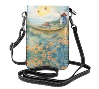 YYHWHJDE Leather Crossbody Small Cell Phone Purse 7.6x4.9in Windmill In The Sea Of Flowers Pattern For Walking, Camping, Shopping, Travel, And Outdoor Use