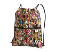 YYHWHJDE Letter and number Prints Drawstring Backpack Waterproof Gym Bag - Lightweight Foldable Sport Cover with Zipper Pocket for Travel Hiking