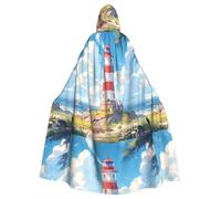 YYHWHJDE Lighthouse on the coast Prints Halloween Adult Hooded Cloak for Parties and Costumes
