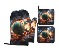 YYHWHJDE Lightning Fever Tennis Prints Kitchen Baking 4-Piece Set - Insulated Oven Mitt and Pot Holders Anti-scalding and Heat Insulation