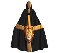 YYHWHJDE Lion At The Cross Pattern Halloween Adult Hooded Cape Cloak For Role-Playing, Stage Costumes, Parties Easy Care