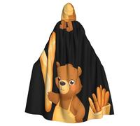 YYHWHJDE Little bear holding a baguette Picture Halloween Adult Hooded Cloak for Role-Playing, Costumes, and Theme Parties