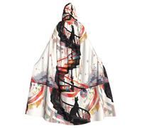 YYHWHJDE Little black cat on the spiral staircase Prints Halloween Adult Hooded Cloak for Parties and Costumes