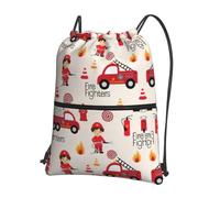 YYHWHJDE Little Boys and Girls in FireFighters Prints Drawstring Backpack - Lightweight Water-Resistant Sport Gym Bag with Zipper Pocket for Travel & Hiking
