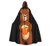 YYHWHJDE Little brown bear holding persimmon Prints Halloween Adult Hooded Cloak for Parties and Costumes