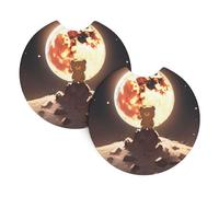 YYHWHJDE Little Brown Bear Watching The Moon Pattern Car Coasters 2 Pack - Durable Waterproof Cup Holder Coasters for Car Interior Protection and Decoration