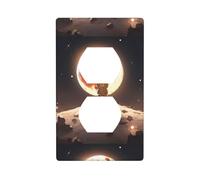 YYHWHJDE Little Brown Bear Watching The Moon Prints Double Socket Wall Panel Electrical Socket Cover Plate Shatter Decoration Durable 4.5x2.76in